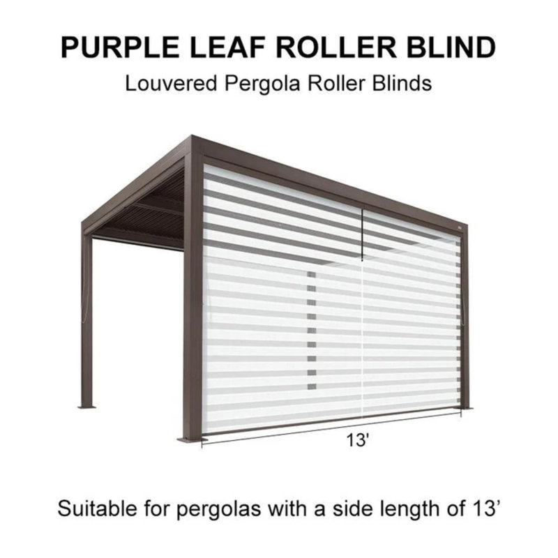 Purple Leaf Louvered Pergola Accessories Pull Down Roller Shade Privacy Shade Sun White Side Shade, Bronze Frame. Pergola Not Included