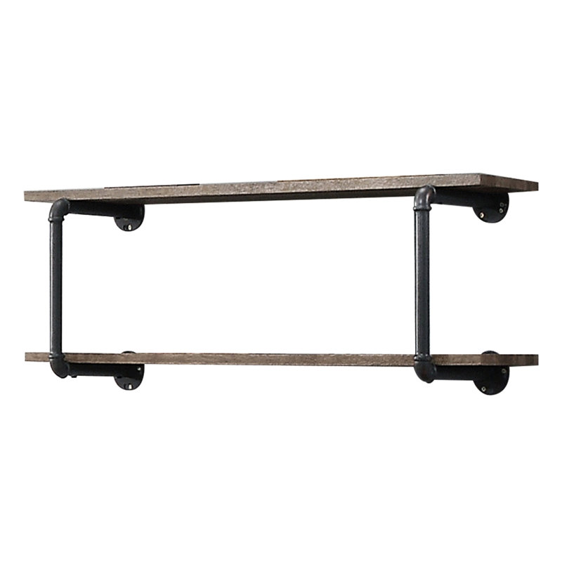 Antique Oak And Sandy Grey Wall Shelving, 2 , Metal Frame For Stability Durability 2 Shelf In Natural+Grey, Wood Combination, Open Back Easy Access