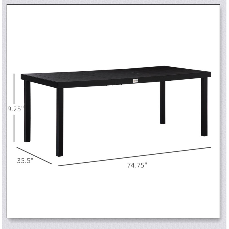 Outsunny 75" x 35" Outdoor Dining Table for 8 People, Rectangular Aluminum Frame Garden Table, Black