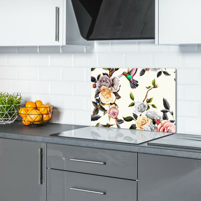 Risinger Tempered Glass Birds Roses Chopping Board