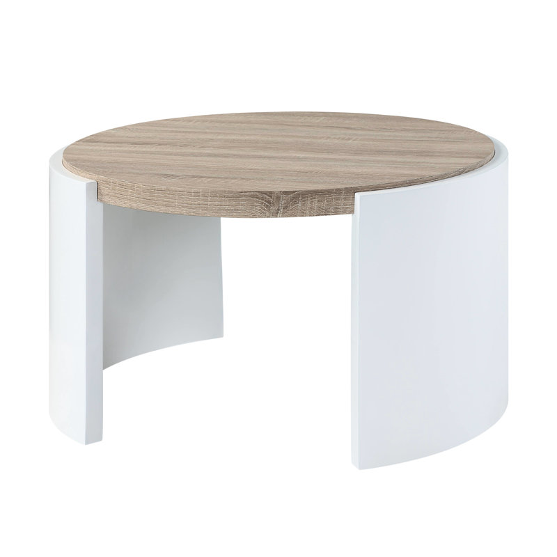 Table basse en chêne et blanc, lustré, largeur 33,7 po, table blanche élégante et fonctionnelle, finition brillante, limite de poids de 70 lb, fabrication