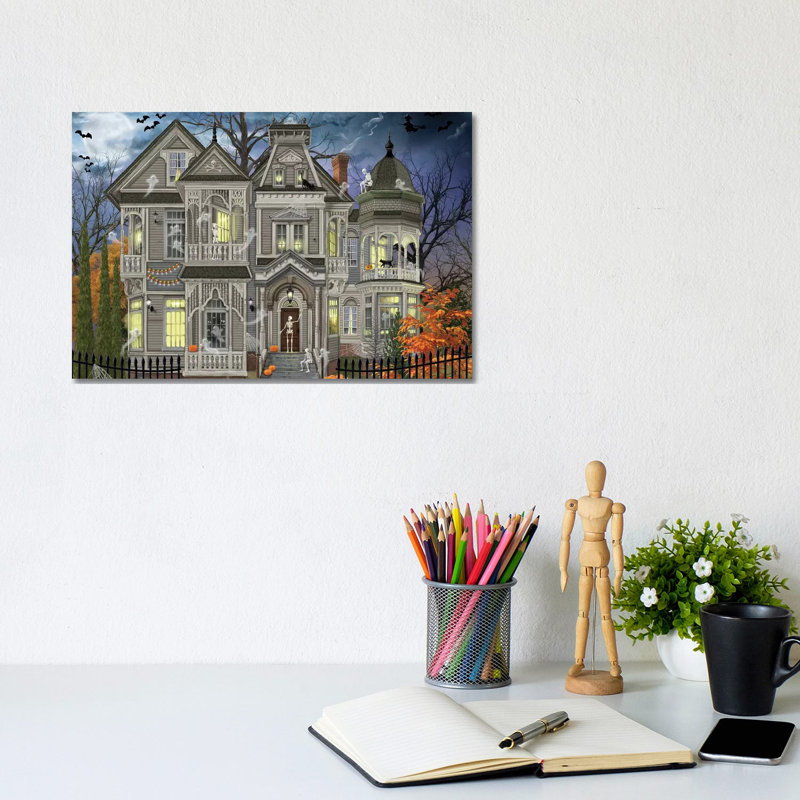 Halloween House by Bigelow Illustrations - Wrapped Canvas Painting, 20.32 cm H x 30.48 cm W