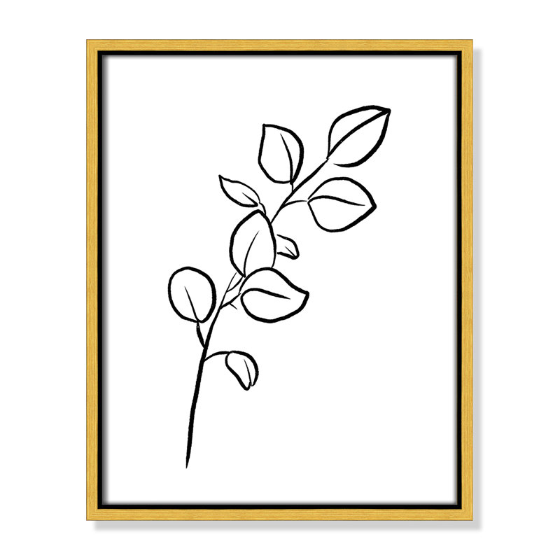 Fleurs simples 3 - reproduction de dessin, Toile encadrée d'or, H 15,5 po x l 12,5 po x P 2 po