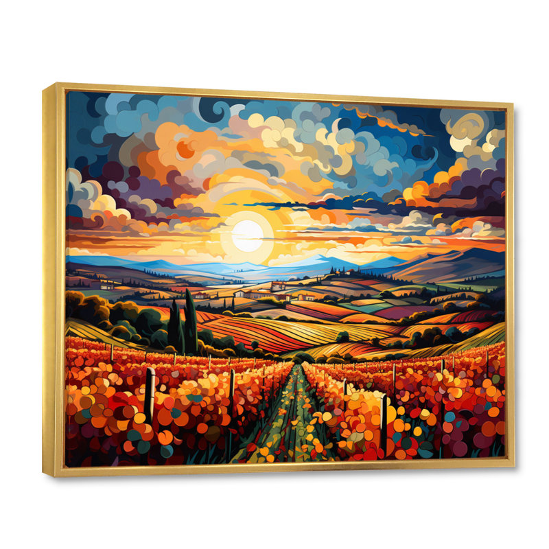 Marusja French Vineyard Symphony I - impression, H 34 po x l 44 po x P 1,5 po, Cadre flottant doré