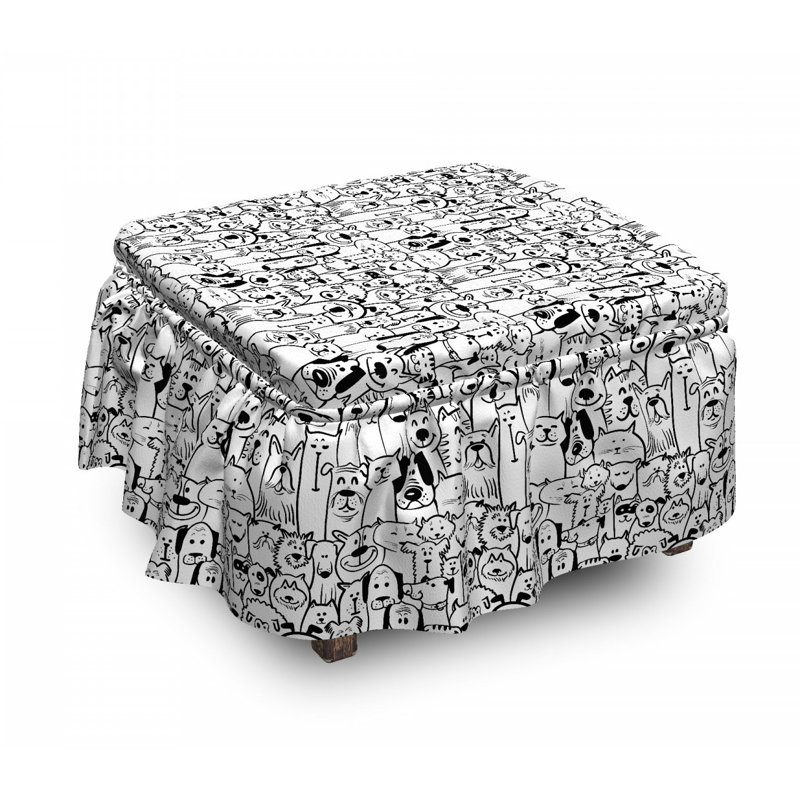 Housse pour repose-pieds monochrome doodle art animaux