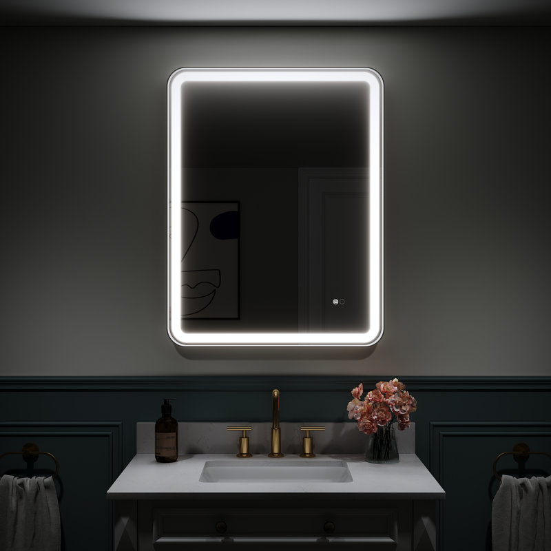Miroir mural de salle de bain à DEL avec antibuée, fonction mémoire et capteur tactile Morrisania, Noir mat, 36 po x 28 po
