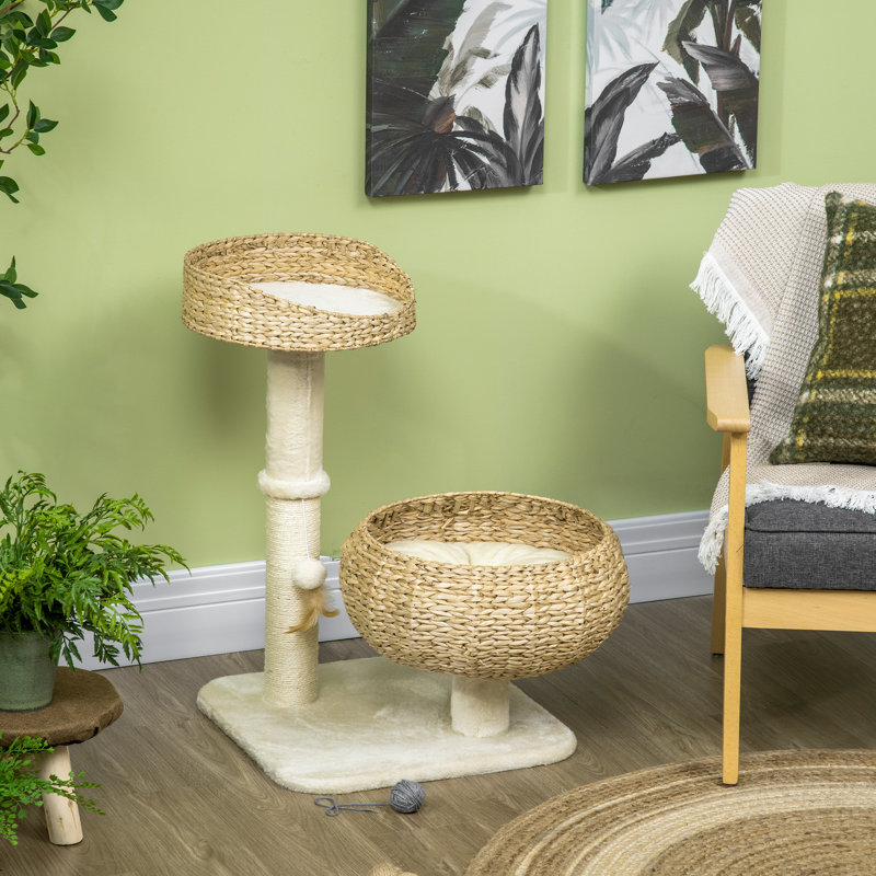72cm Cat Tree Kitten Tower with 2 Beds Scratching Post Toy Ball Beige