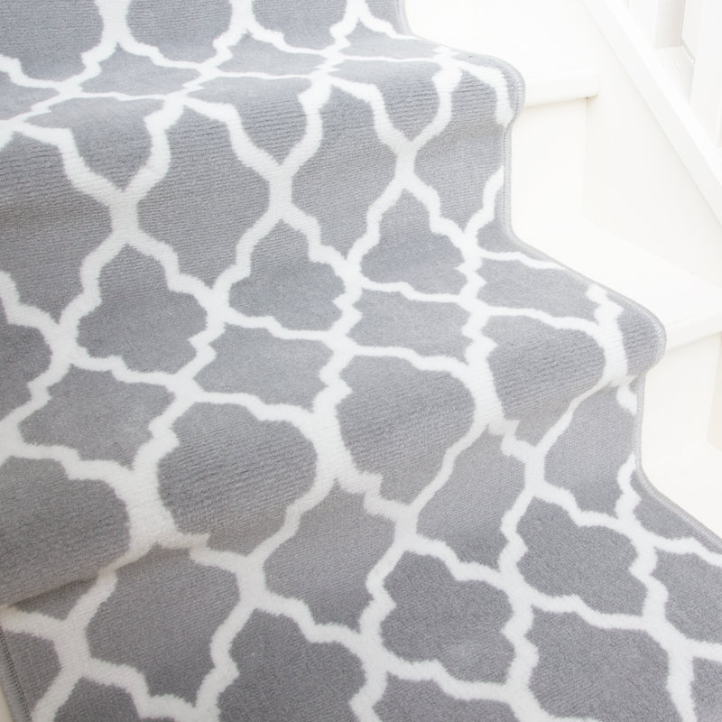 Grey Trellis Stair Carpet, Runner 70 x 883cm