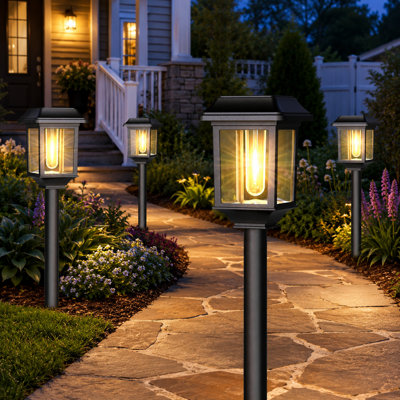 8-Pack Metal and Glass Solar Pathway Lights, Waterproof Warm White Outdoor Garden and Landscape Lighting for Path, Yard, Patio and Driveway