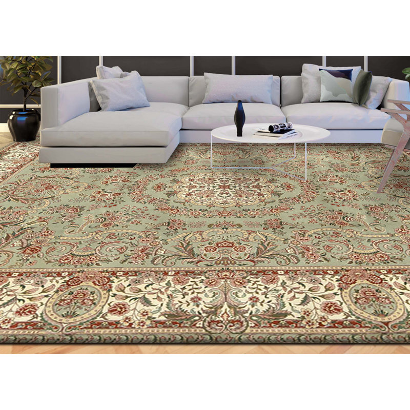 Hand Knotted Wool Area Rug in Green