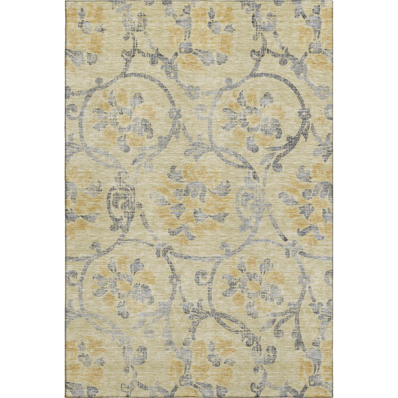 Premium Machine Washable Prisco Gold Rug, Rectangle 8' x 10'