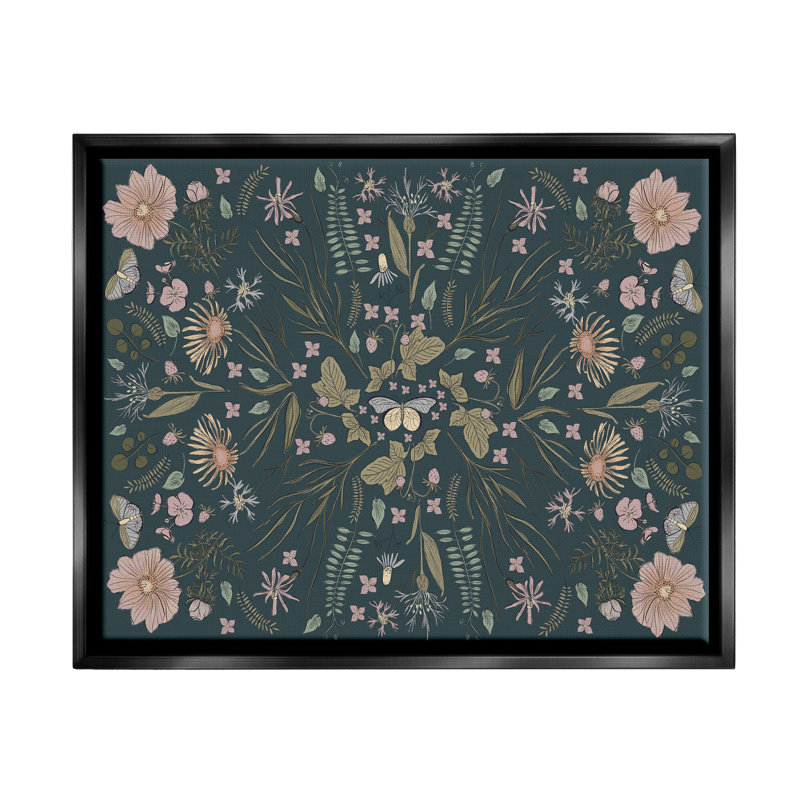 Motif d'insecte papillon varié à motif botanique floral par Birgit Maria Kiennast - peinture sur toile à cadre flottant