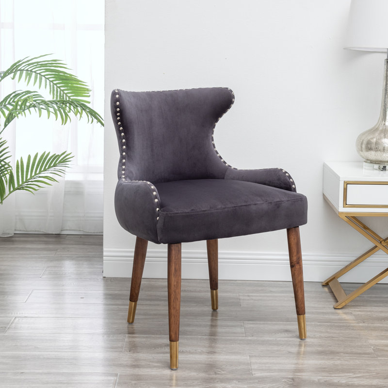 Velvet Upholstered Nailhead Trim  Dining Chair, Gris