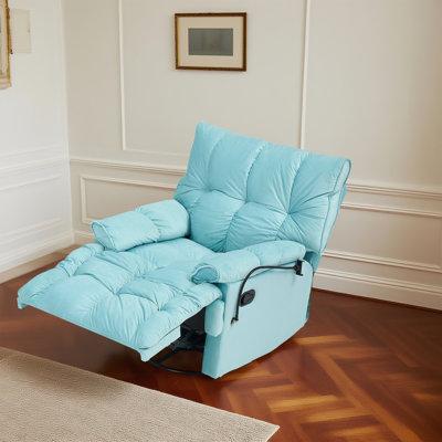 Foldable And Comfortable Single Chair, Made Of Soft Cyan Velvet Material, With A Phone Holder. Perfect For Balconies, Living Rooms And Offices.