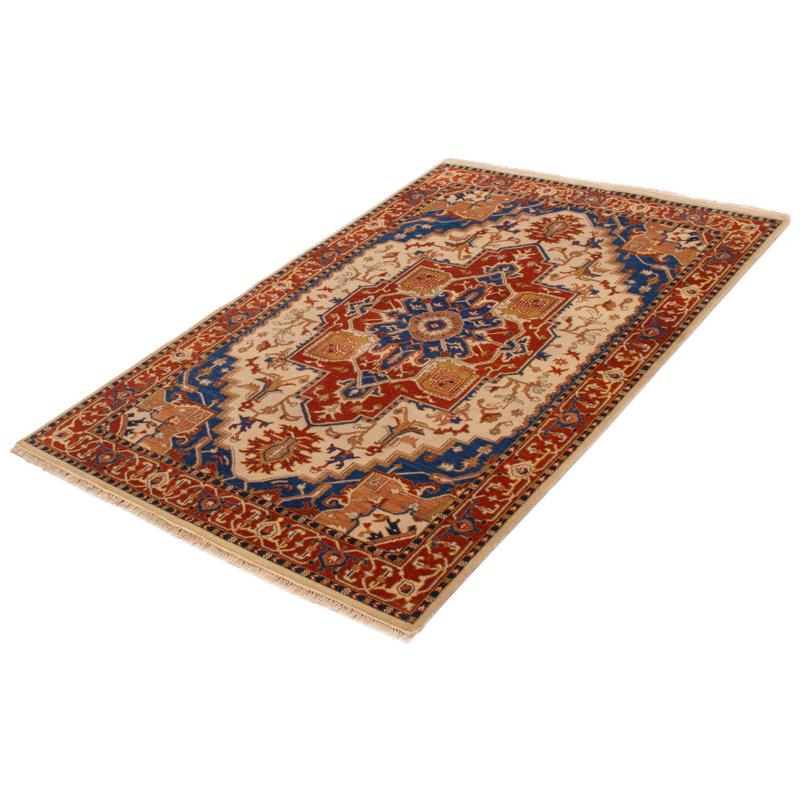 Tapis ivoire en laine noué à la main 5 pi 6 po x 8 pi 6 po Jules Sultane