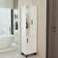 Armoire de salle de bain autoportante blanche avec rangement ouvert et 2 portes, hauteur 67,53 po, largeur 14,05 po, profondeur 18,41 po, pieds en métal, esthétique impeccable, rangement à 5 tablettes et plus, finition, autoportante,