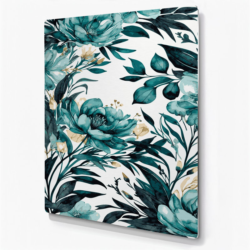 Aquarelle florale 63, art mural en métal vert, H 14 po x l 11 po