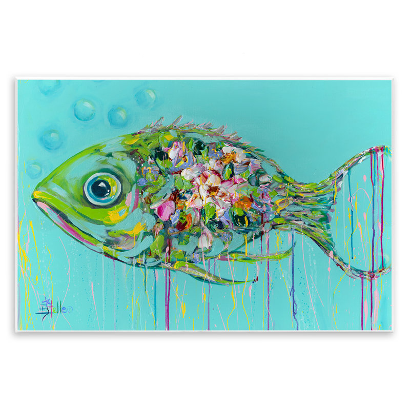  "Painterly Drip Fish", art mural par Estelle Grengs, H 13 po x l 19 po
