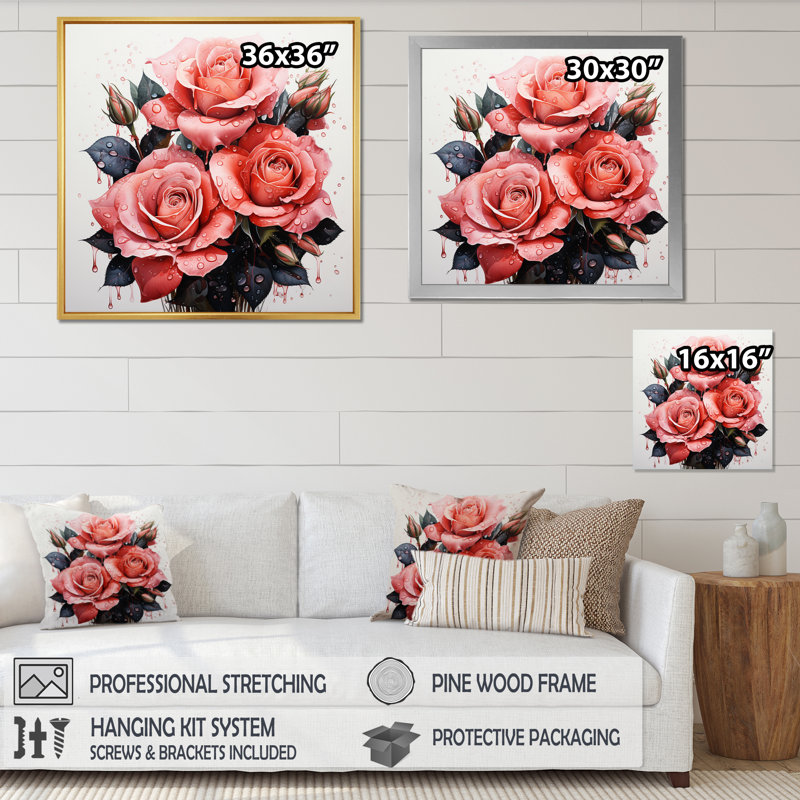 «Rose Graceful Rose Pointillism II», reproduction, H 16 po x l 16 po x P 1 po, Toile tendue