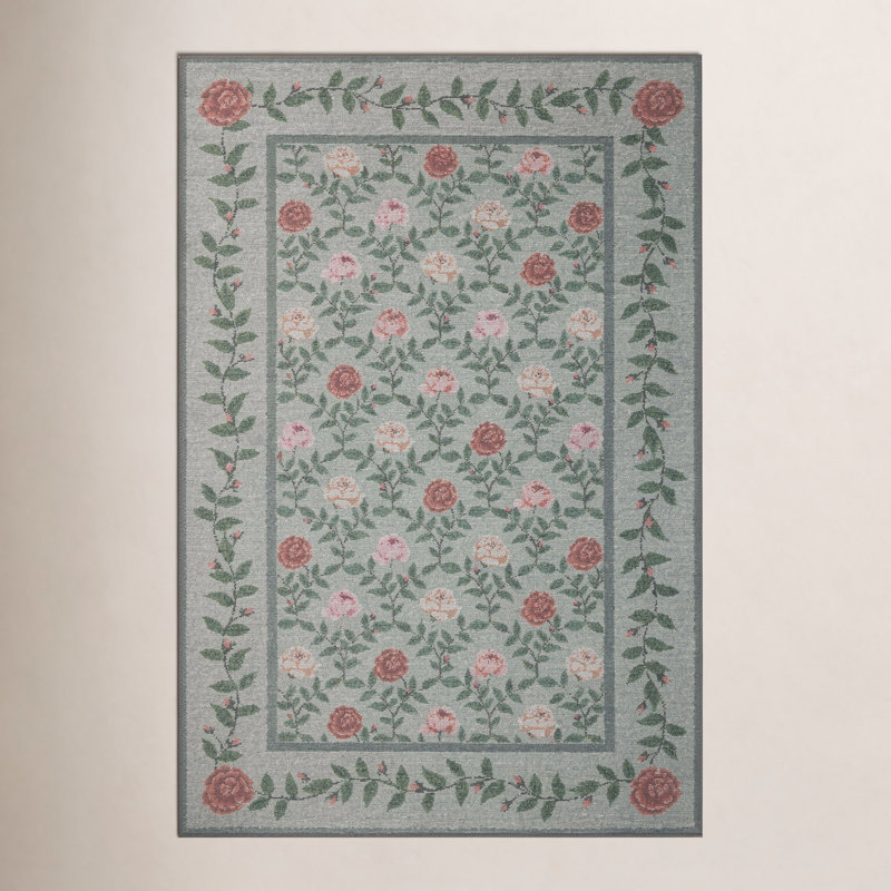 Rifle Paper Co. x Loloi Wildwood Green Area Rug, Rectangle 7'6" x 9'6", Green