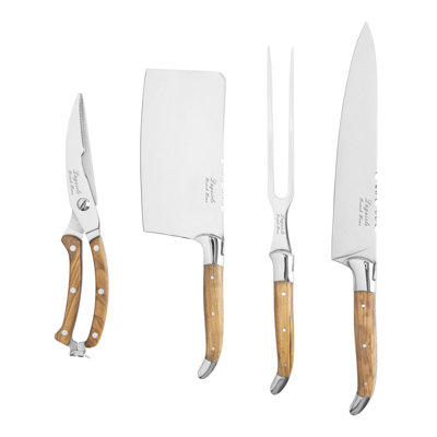 French Home 4-Piece Laguiole Connoisseur Professional Chef Knife Set with Olive Wood Handles