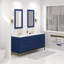 Bristol 72 In. Double Sink Carrara White Marble Countertop Bath Vanity In Monarch Blue With Satin Gold Gooseneck Faucets-1888186479