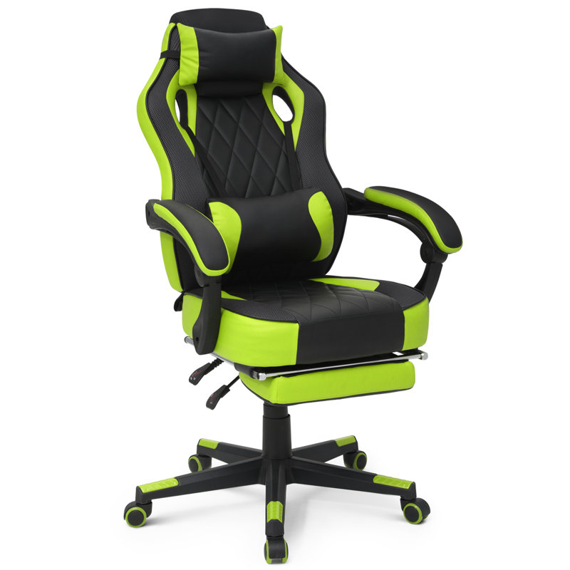 Reclining Computer Chair with Footrest & Detachable Lumbar Support 360 Degree Swivel, Green