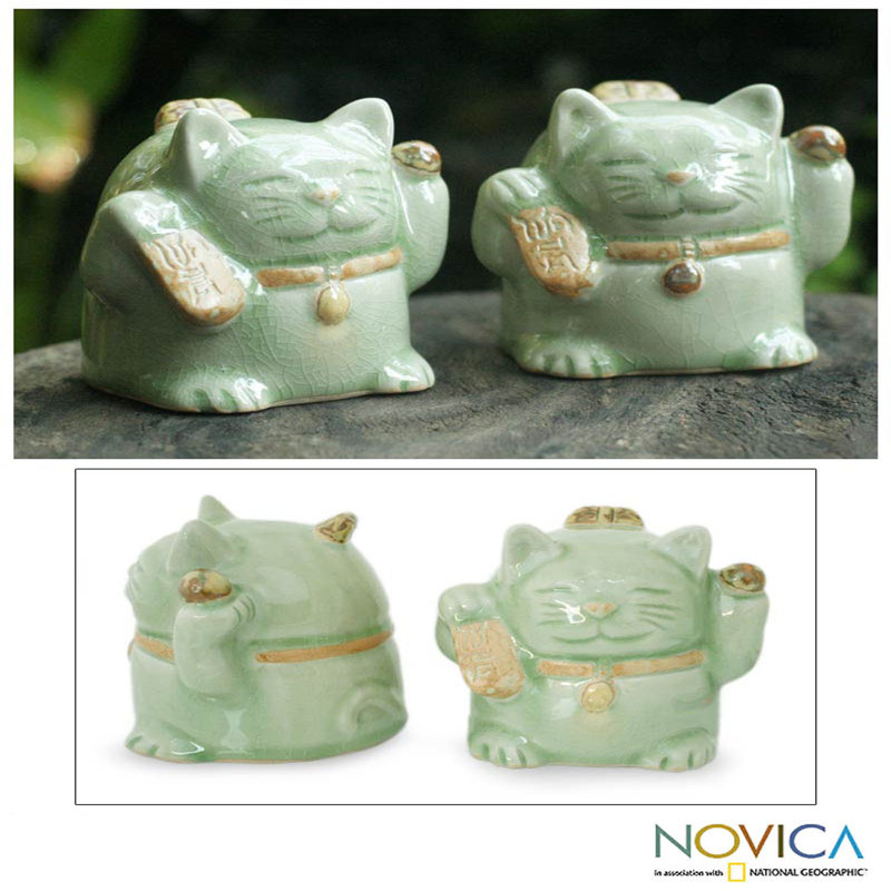Ensemble de 2 figurines Nahmod Fortune Cats Celadon