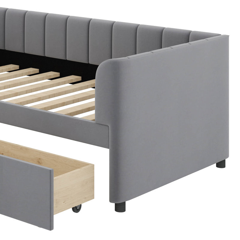 Lit de jour simple tapissier avec tiroirs, Gris