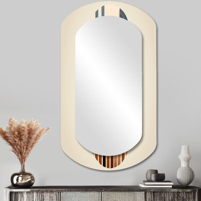 Minimal Geometrics Ethnic Balance - Midcentury Modern Asymmetrical Unique Mirror, Brown Cylinder Large Wall Mirror, Printed Metal Art