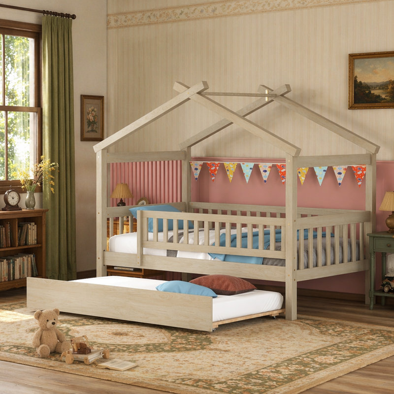 Lit enchanteur en bois avec lit gigogne, Naturel