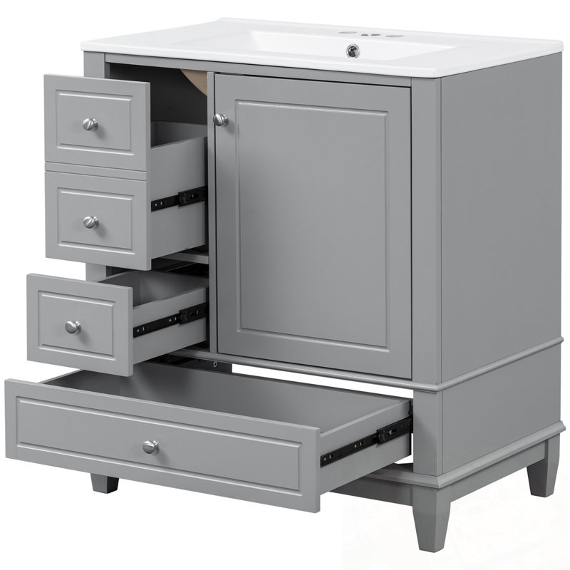 Meuble-lavabo avec lavabo, tablette de porte et trois tiroirs, Gris