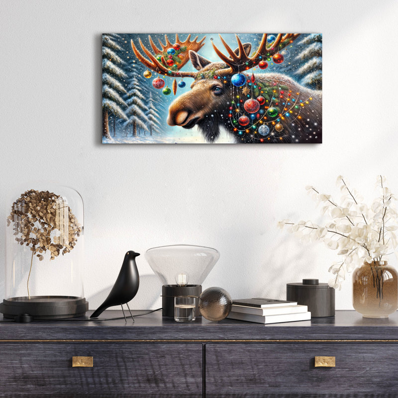  «Christmas Christmoose» par Rey Klimt, art mural en verre acrylique, 48 po x 24 po