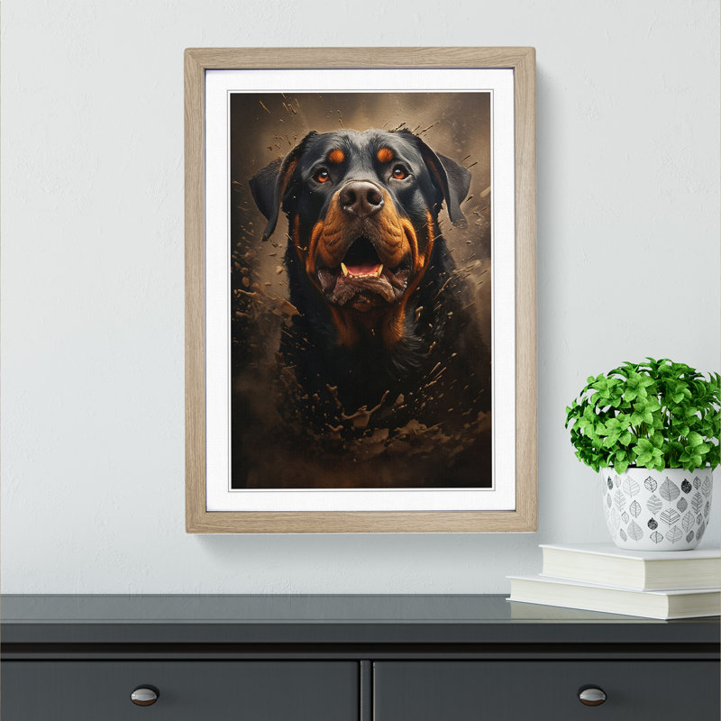 Rottweiler Conceptual - Single Picture Frame Print on Wood, Oak Framed, 34cm H x 25cm W x 2cm D