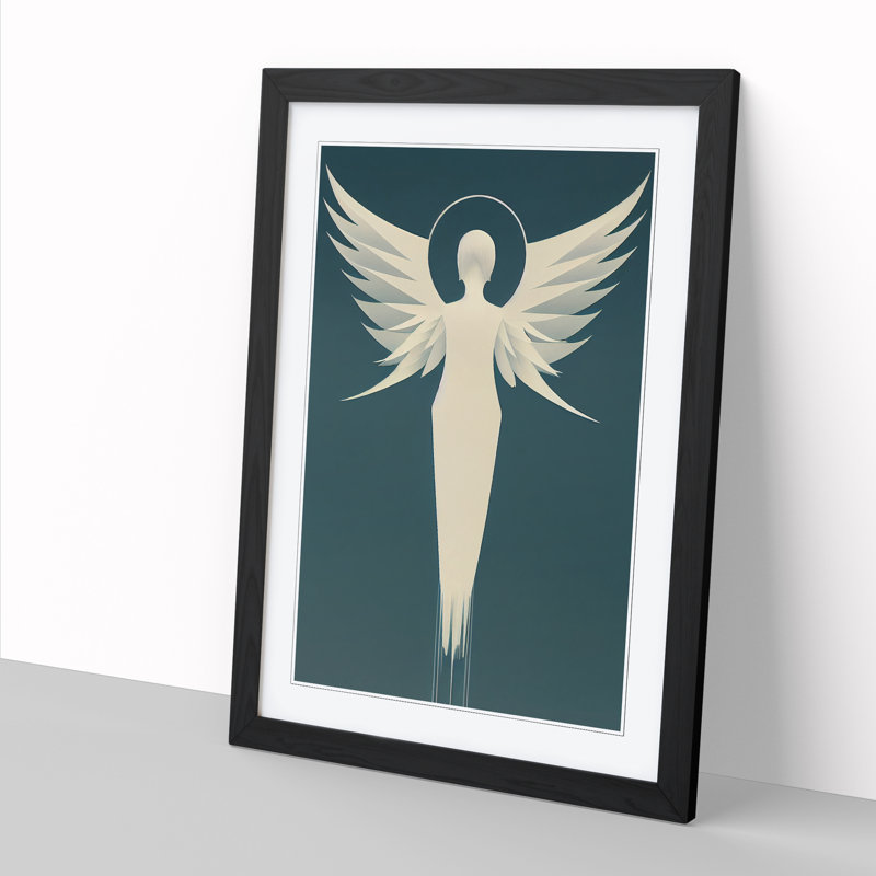 FRM-V0523-87X Angel Minimalism Vol.1 - Single Picture Frame Print, 64cm H x 46cm W x 2cm D, Black Framed