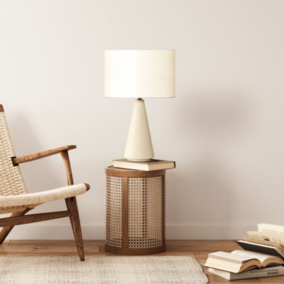 Brightech Nathaniel 20" Cement LED Table Lamp with Cream Cotton Drum Shade