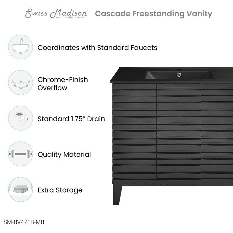Cascade 36 in. Black Oak Bathroom Vanity With Black Ceramic Sink Top, Black