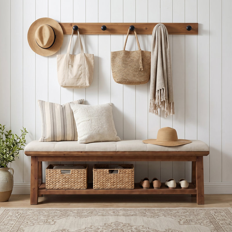 Upholstered Foam Bench with Shelves