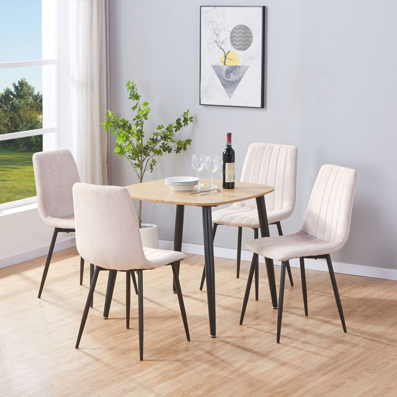 Sisquoc 800mm Square Table & 4 Fabric Chair Set, Beige, Natural