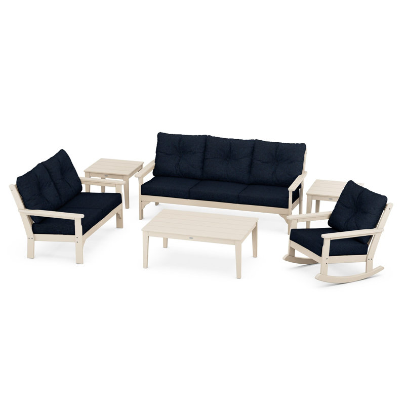Vineyard 6-Piece Deep Seating Set, Sand, Marine Indigo