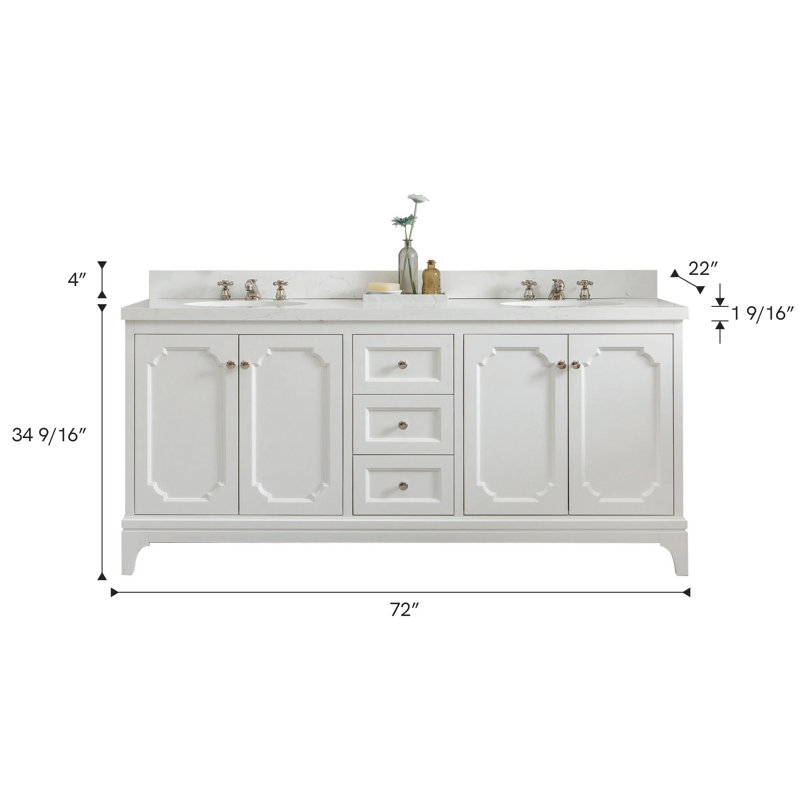 Meuble-lavabo de comptoir en marbre d'ingénierie avec miroir Bernardo, Blanc pur