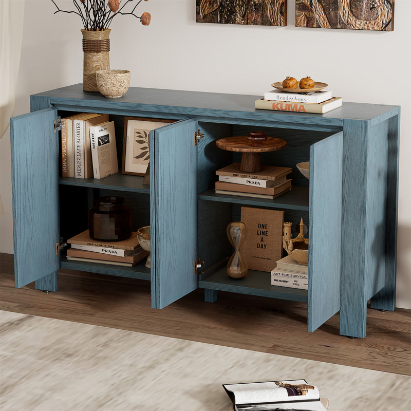Armoire de rangement en bois avec 4 portes et tablettes réglables, Marine