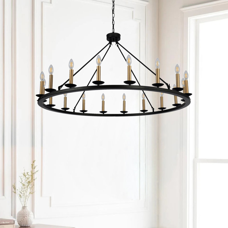 Armistead 18 - Light Wagon Wheel Chandelier, Black/Gold