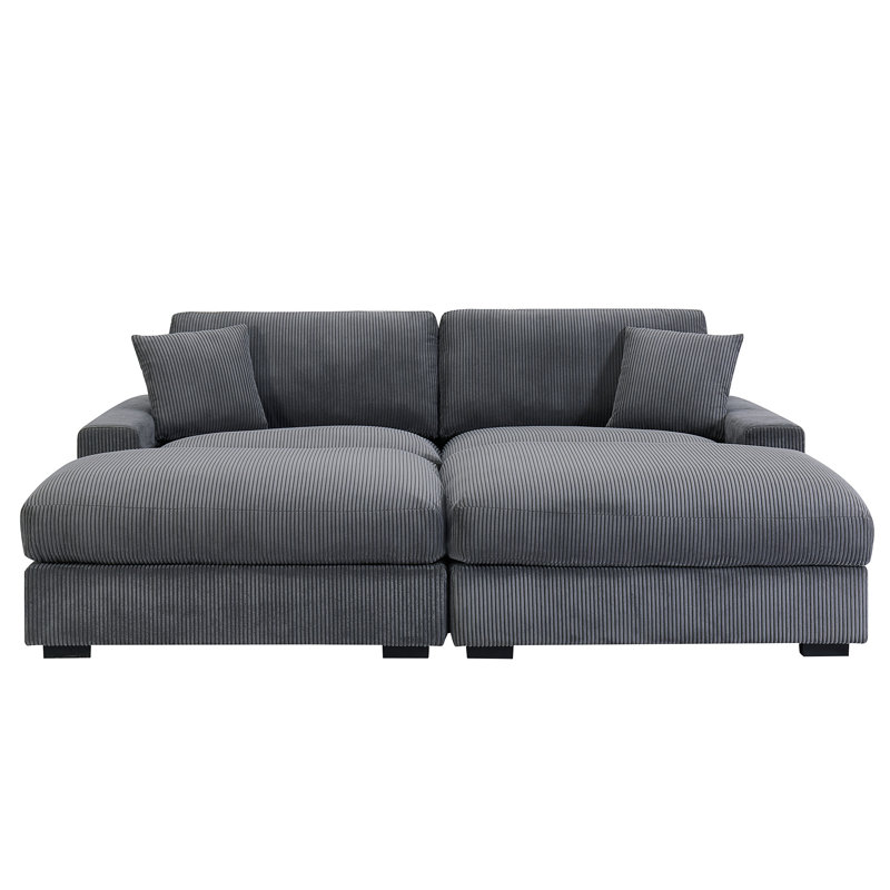 4 - Piece Upholstered Sectional, Gray Corduroy