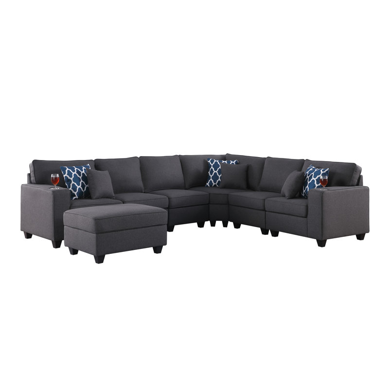 Modular Sofa with Ottoman, Linen, Dark Gray