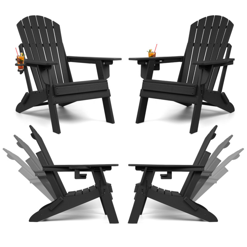 Plastic Folding Adirondack Chair with Adjustable Backrest, Black