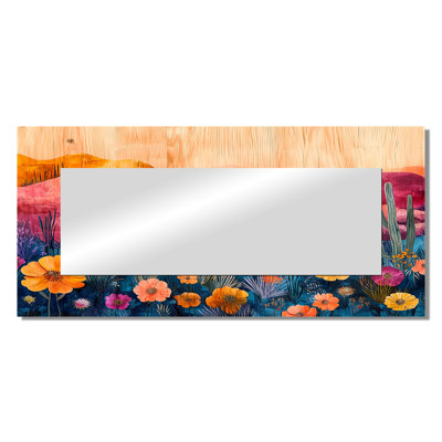 Wildflowers And Cactus Garden At Desert II - Floral Mirror For Wall Art Decor - Printed On Metal