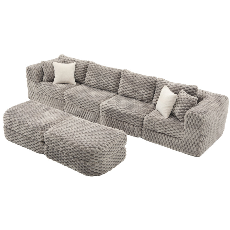 Xavia 135.4" Compressed U-Shaped Upholstered Sectional Sofa with 2 Movable Ottomans, Gray