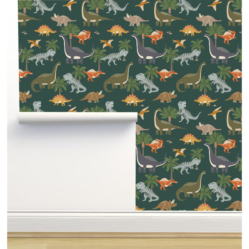 Rouleau de papier peint auto-adhésif texturé L 12 pi x l 2 po Erin Kendal Designs, Vert dinosaures
