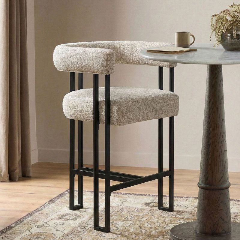 24" Upholstered Tweed Arm Counter Stool, Oatmeal